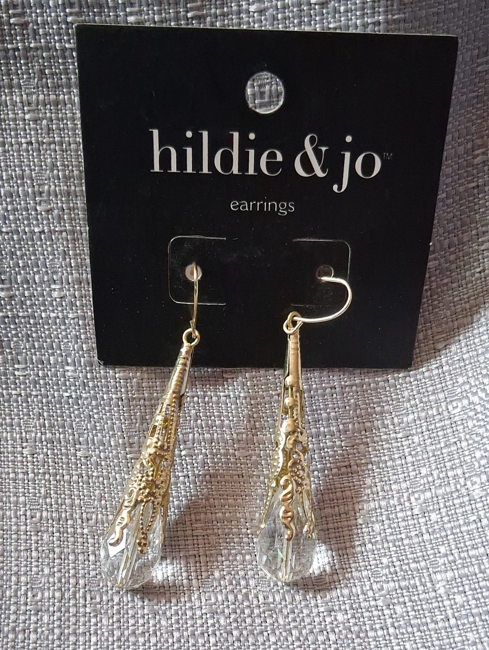 Gold and Clear Teardrop Crystal Earrings